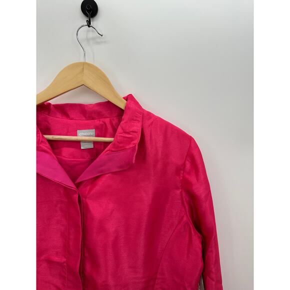 Chico's Jacket Women Size 16/18 Barbie Pink Mid Length Shantung Button Front NWT - Picture 6 of 10